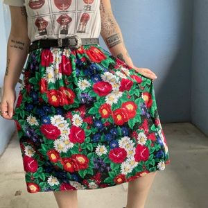 Retro Floral Midi Skirt 80s